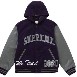 Supreme King hooded varsity jacket purple